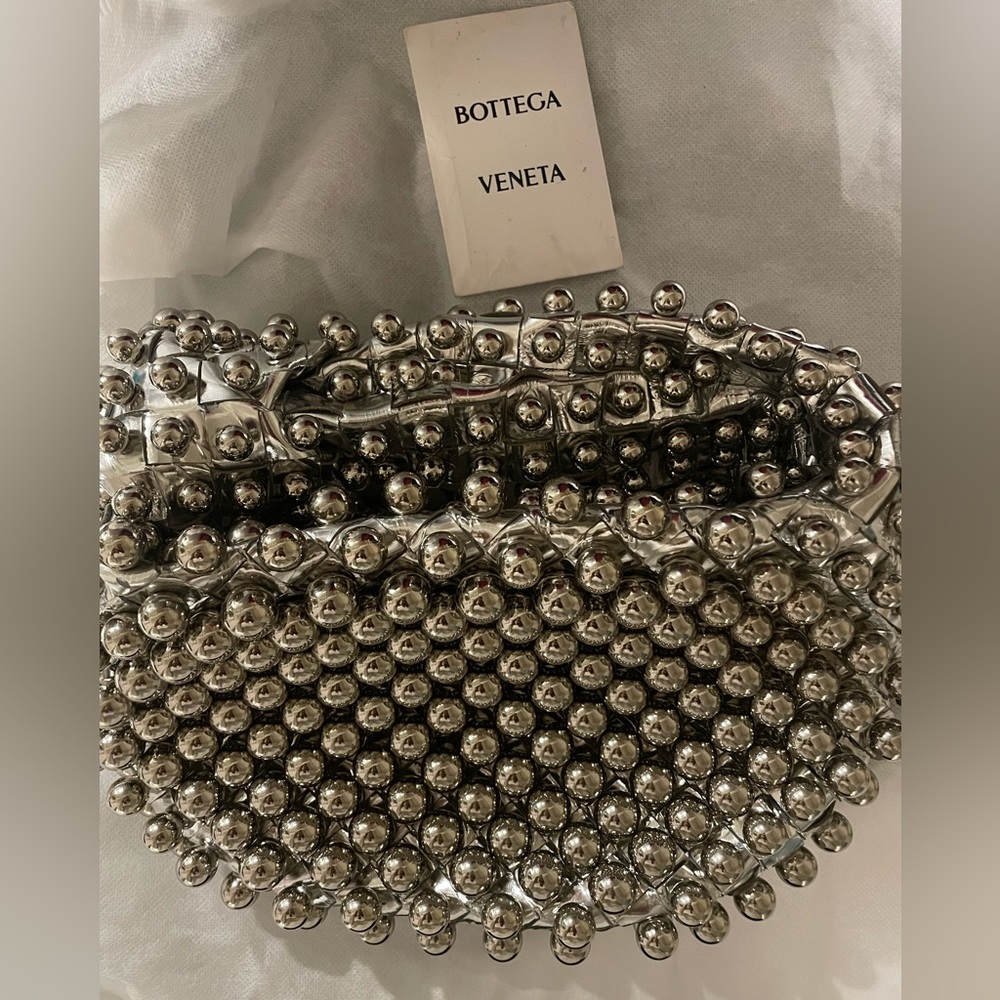SOLD!! BOTTEGA VENETA MINI JODIE LEATHER SILVER METALLIC STUDDED BEADED BAG - Picture 9 of 9